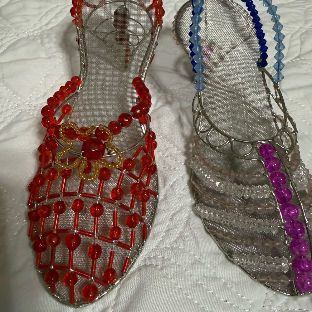 Beaded Women's Shoe Decor - Red and Purple